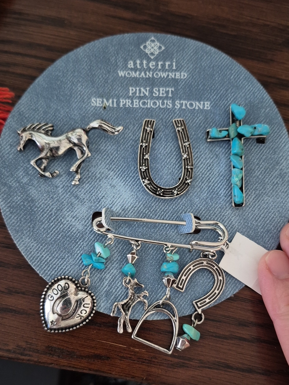 Turquoise & Silver Semi-Precious Pin Set
